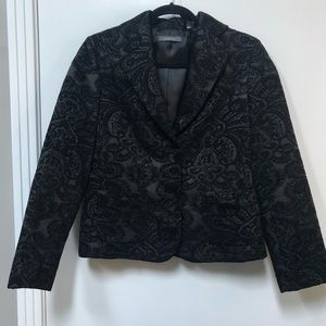 Liz Claiborne short evening holiday jacket, size M. Black burnout velvet.